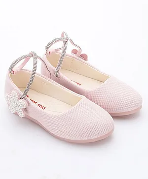 Mine Sole Studded & Pearl Detailed Flower Appliqued Bellies - Pink
