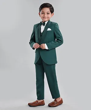 Robo Fry Full Sleeves Party Suit with Waistcoat & Blazer - Green