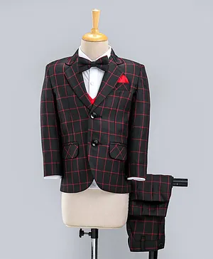 Robo Fry Full Sleeves Checkered Party Suit with Bow Tie - Black