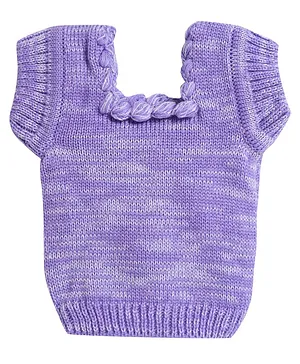 Little Angels Sleeveless Handmade Crochet Neck Detailing Sweater Vest - Violet