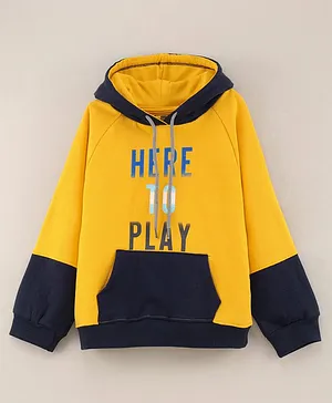 Under Fourteen Only Full Sleeves Here To Play Text Placement Printed Hooded Sweatshirt - Yellow