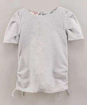 Under Fourteen Only Half Sleeves Solid Side Tie Up Top - Silver