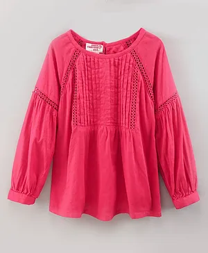Under Fourteen Only Full Sleeves Placement Pleats Detail Top - Pink