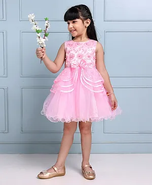 Mark & Mia Sleeveless Floral Embroidery Party Frock - Pink