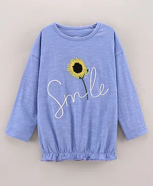 Under Fourteen Only Full Sleeves Smile & Sunflower Placement Embroidered With Applique Detail Top - Purple