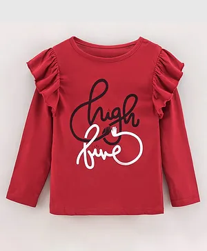 Under Fourteen Only Full Sleeves High Five Print Top - Red