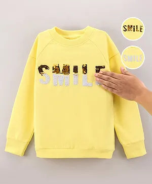 Under Fourteen Only Full Sleeves Smile Text In Reversible Sequins Embellished Sweatshirt - Yellow