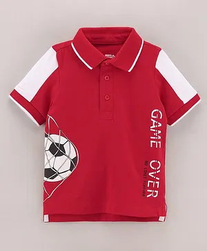 Under Fourteen Only Half Sleeves Game Over Football Printed Polo Tee - Red