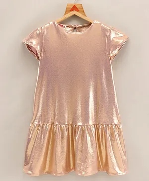 Under Fourteen Only Short Sleeves Solid Glossy Finish Tiered Party Dress - Gold