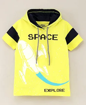 Under Fourteen Only Half Sleeves Space Print Hooded T Shirt - Yellow