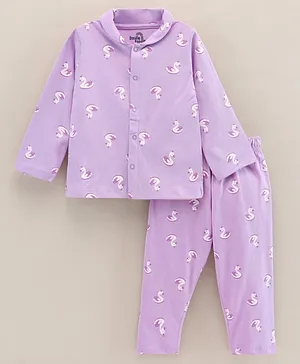 Doodle Poodle Full Sleeves Night Suit Bow Print - Purple