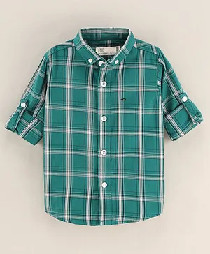 Jash Kids Cotton Full Sleeves Checks Print Shirt - Green
