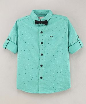 Jash Kids Cotton Full Sleeves Shirt with Bow Solid Colour - Green