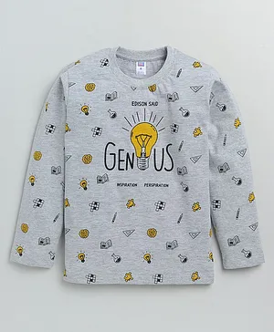 Nottie Planet Full Sleeves Genius Printed T Shirt - Grey