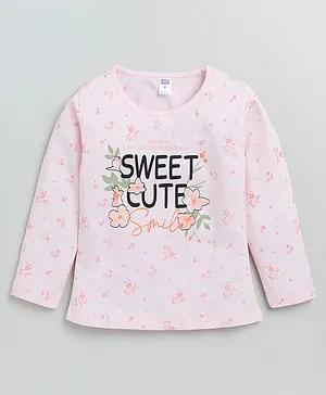 Nottie Planet Full Sleeves Sweet Cute Print T Shirt - Pink