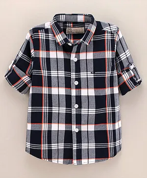 Jash Kids Cotton Full Sleeves Shirt Checks Pattern - Neon Orange