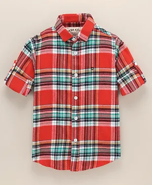 Jash Kids Cotton Full Sleeves Checked Pattern Shirt - Red