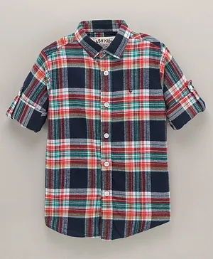 Jash Kids Cotton Full Sleeves Checked Pattern Shirt - Navy