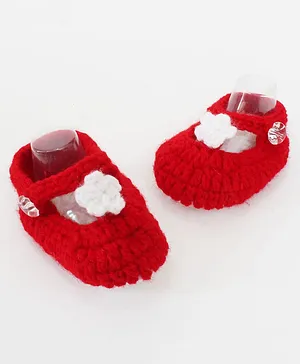 Woonie Handmade Floral Embroidered Detail Booties  - Red