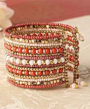 Earthy Touch Premium Metal Embellished Bracelet With Cuff 2 Multicolor - Circumference 5 cm