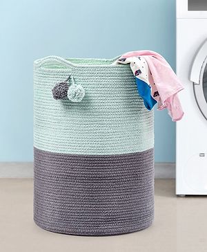 Babyhug Braided Cotton Laundry Bag  - Grey Sea Green