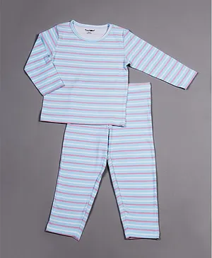 Taatoom Full Sleeves Striped Night Suit - Blue & Pink