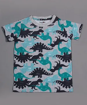 Taatoom Half Sleeves All Over Printed Dinosaur Printed Tee - Grey Melange