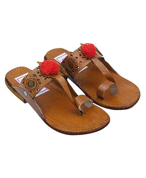 Buckled Up Designer Ethnic Kolhapuri Sandals - Tan