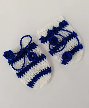 Little Peas Stripe Patterned Handmade Mittens - Dark Blue & White