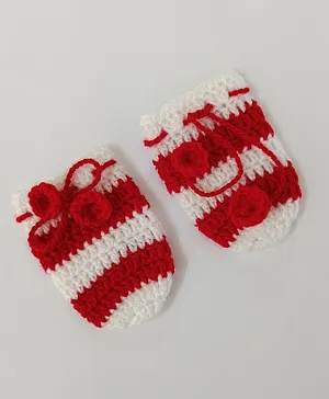 Little Peas Stripe Patterned Handmade Mittens - Red & White