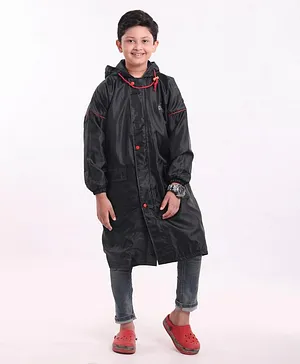 Clownfish Polyester Full Sleeves Double Coating Reversible Longcoat Raincoat - Black