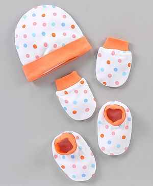 Babyhug 100% Cotton Cap Mittens & Booties Blue - Circumference 33 cm