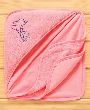 Quick Dry Hooded Towel with Embroidered Dolphin - Rose Pink
