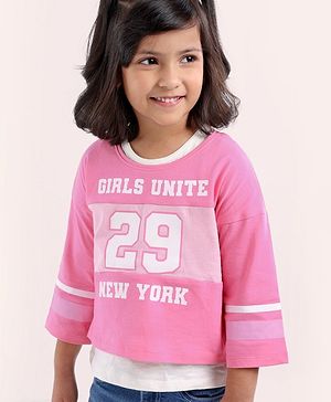 Babyhug Three Fourth Sleeves Crop Top With Inner Tee Placement Print - Pink