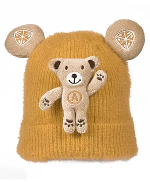 Tiekart Teddy Doll Applique & Ear Detailed Cap - Mustard Yellow