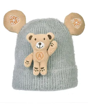 Tiekart Teddy Doll Applique & Ear Detailed Cap - Grey