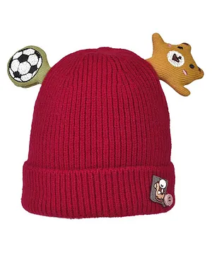 Tiekart Teddy With Foot Ball Detail Winter Cap - Red