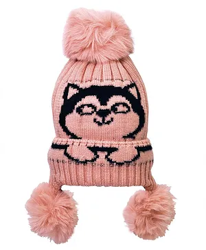 Tiekart Cat Design Warm Winter Wear Bobble Cap - Pink