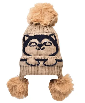 Tiekart Cat Design Warm Winter Wear Bobble Cap - Beige