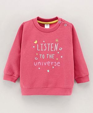 Zero Fleece Full Sleeves Sweatshirt  Loose Fit Text Print - Strawberry Pink