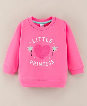 Zero Fleece Full Sleeves Sweatshirt Text & Heart Print Loose Fit - Raspberry Pink