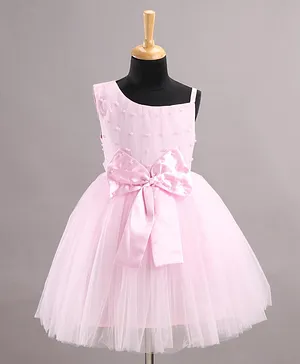 Bluebell Sleeveless Pearl & Bow Applique Party Frock - Pink