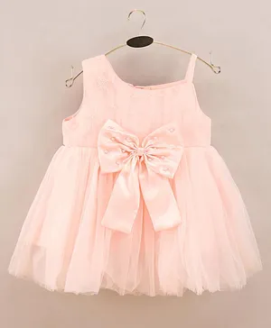 Bluebell Sleeveless Pearl & Bow Applique Party Frock - Peach