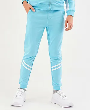 Primo Gino Cotton Full Length Soccer Inspired Track Pant with Stripe Print - Blue