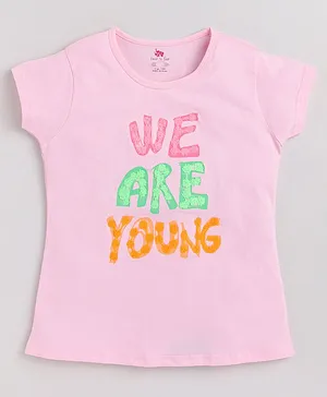 DEAR TO DAD Short Sleeves We Are Young Printed Top - Light Pink
