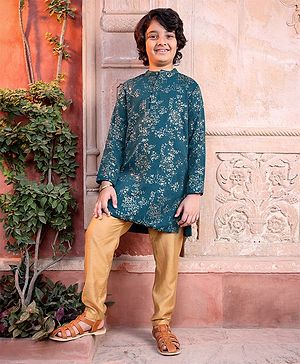 Pine Kids Full Sleeves All Over Sequined Kurta Pyjama Set - Blue