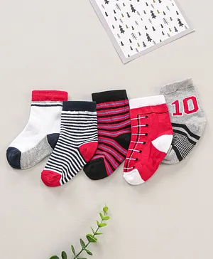 Cute Walk by Babyhug Ankle Length Antibacterial Socks Pack Of 5 Striped Design - Multicolour