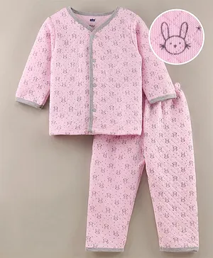 Simply Full Sleeves Night Suit Rebbit Print - Pink