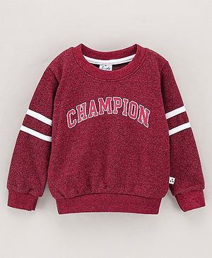 Simply Full Sleeves Sweatshirt Text Print - Maroon