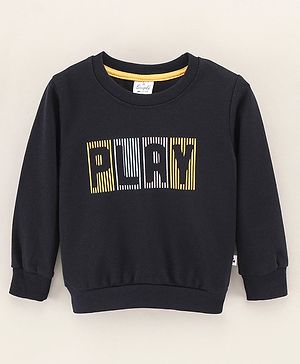 Simply Full Sleeves Sweatshirt Text Print - Navy Blue